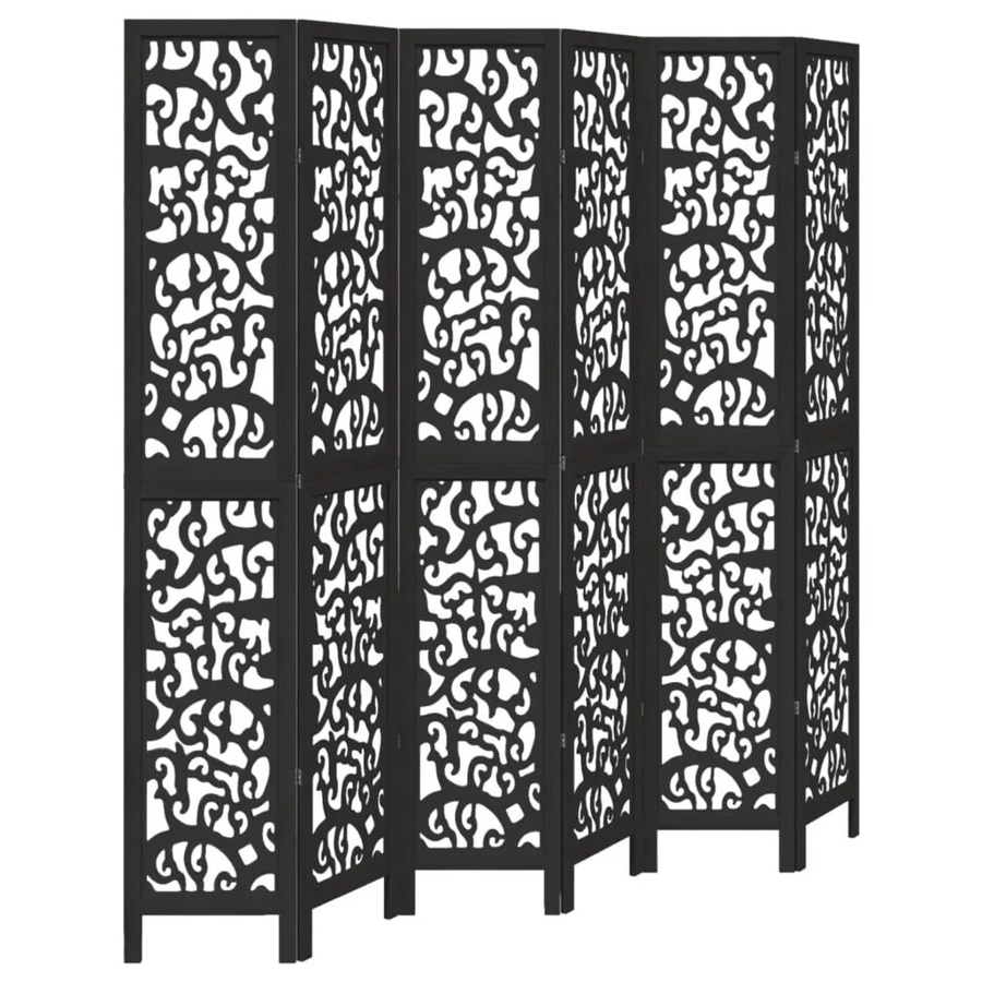 vidaXL 6-teiliger Paravent aus Massivholz Paulownia in Schwarz, moderner Sichtschutz für Wohnzimmer, Schlafzimmer oder Home-Office - Bild 2