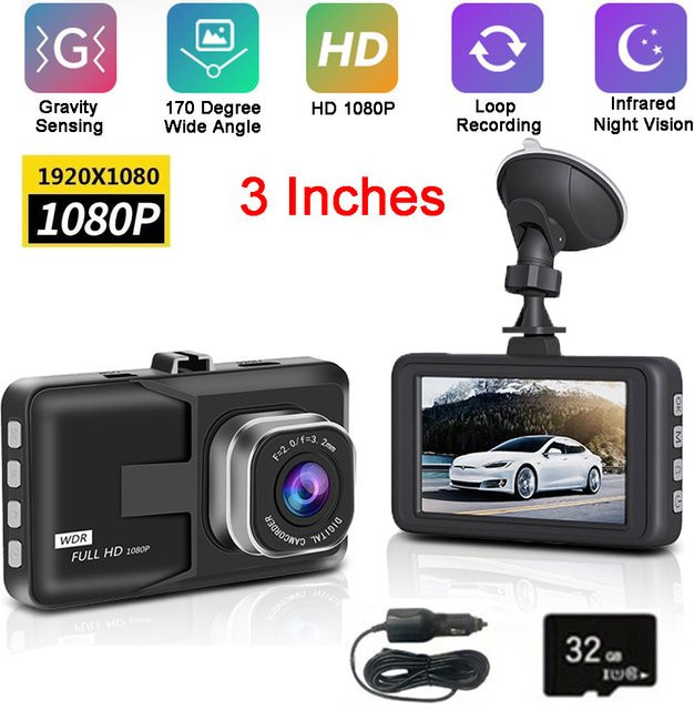 OBDResource Dashcam Full HD 1080P mit 3-Zoll-Bildschirm, 170 Grad Weitwinkel und Nachtsicht, Schwarz - Bild 1
