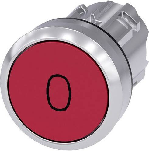 Siemens Drucktaster 3SU1050-0AB20-0AD0 mit Frontring aus Metall in Silber und rotem Knopf, rund und Hochglanz - Bild 1