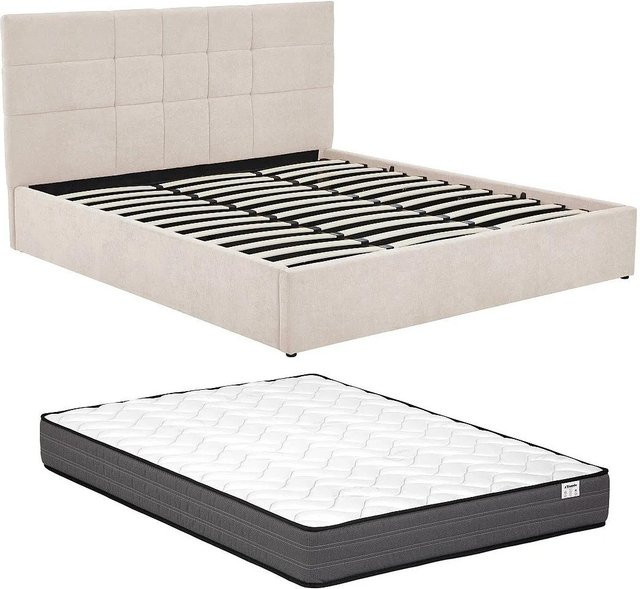 Vente-unique Bett Hopeya mit Bettkasten in Beige, Polsterbett mit Lift-up-Funktion, B/T/H: 180 x 200 x 194 cm - Bild 1
