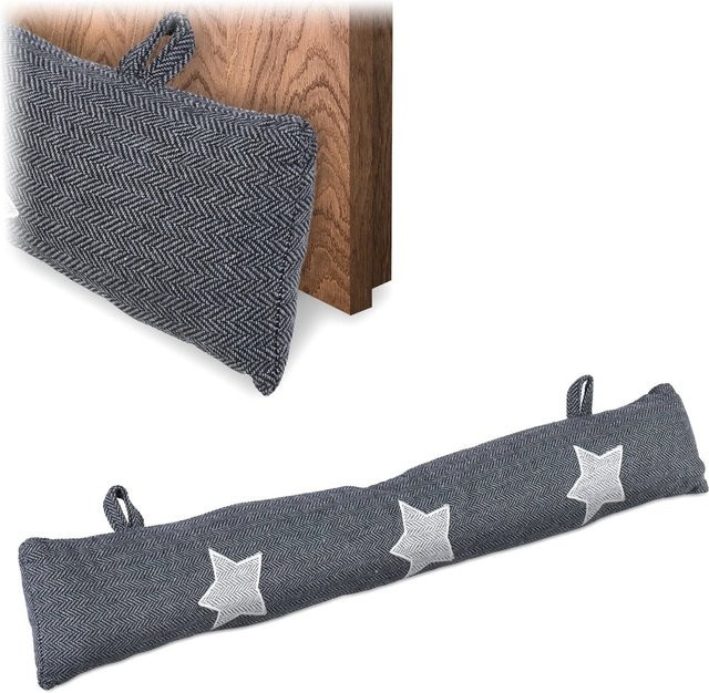 Relaxdays Zugluftstopper aus Polyester in Grau mit Sternen, B/T/H: 76 x 10 x 7 cm - Bild 1