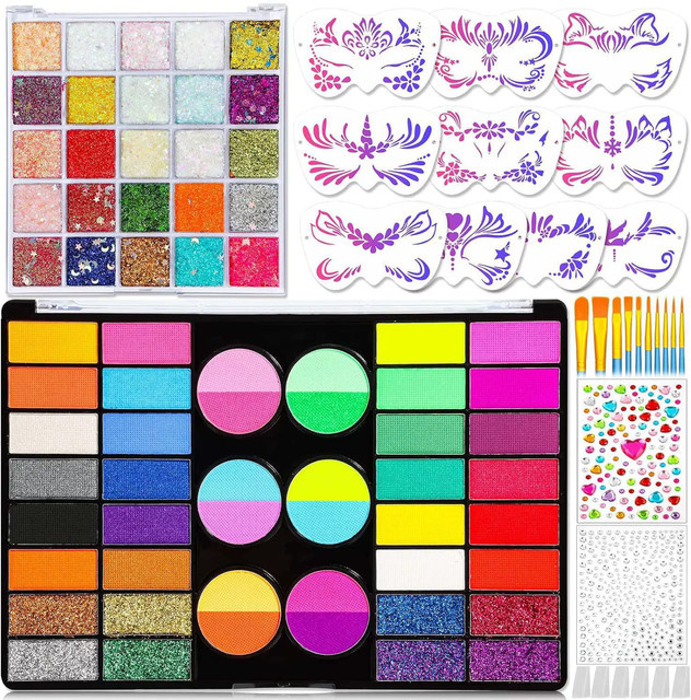 Gesichtsfarben-Set mit 44 Farben, Matt & Schimmernd, Glitzer-Make-up - Bild 1