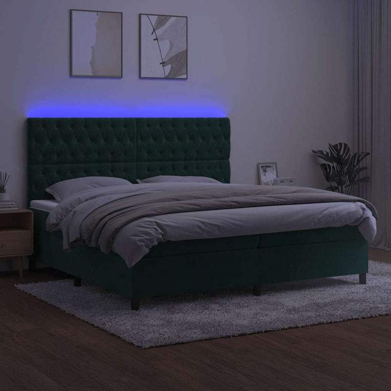 Vidaxl Boxspringbett Kontinentalbett mit Matratze und LED in Grün aus Samt, B/T: 200 x 200 cm - Bild 4