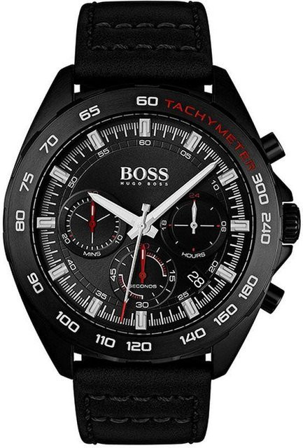 Hugo Boss Chronograph, Quarz, Edelstahl, 44 mm, Leder, Schwarz, Herren - Bild 1