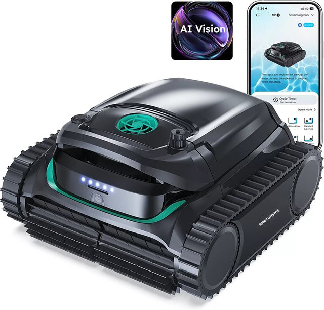 WYBOT M2 Visual Kabelloser Roboter-Poolreiniger in Schwarz mit 10000mAh Akku und zweischichtiger Filtration für große Schwimmbecken - Bild 1