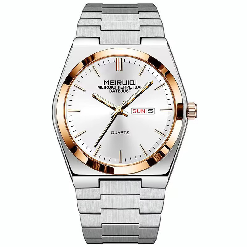 MEIRUIQI Armbanduhr Quarz, Edelstahl, Silber, Herren, Wochentag - Bild 5