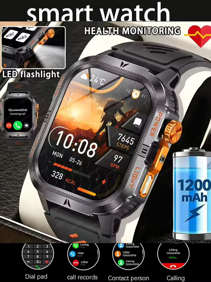 BOALZETD Militärische Outdoor-Smartwatch für Herren in Schwarz mit 2,01 Zoll Display, GPS, Bluetooth-Anruf und IP68 wasserdicht - Bild 7