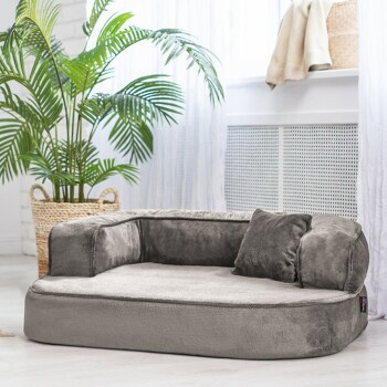 Tierlando SHARLEEN VISCO PLUS Orthopädisches Hundesofa aus Teddystoff in Grau mit abnehmbarem Bezug und rutschfester Unterseite, B/T/H: 120 x 90 x 40 cm - Bild 3