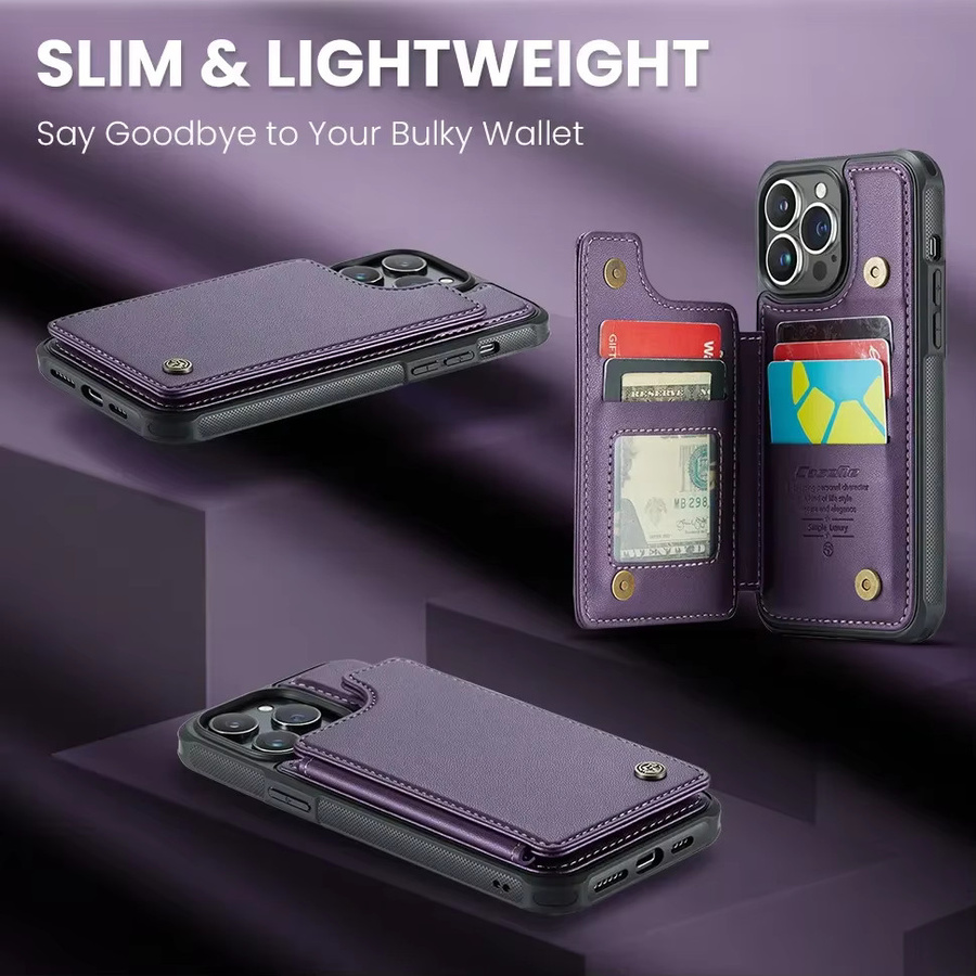 Magnetische Leder-Brieftasche für iPhone 15 Pro Max 14 Plus 13 12 11 XS Max XR X in Braun und Lila mit Kartenfach und Standfunktion - Bild 2