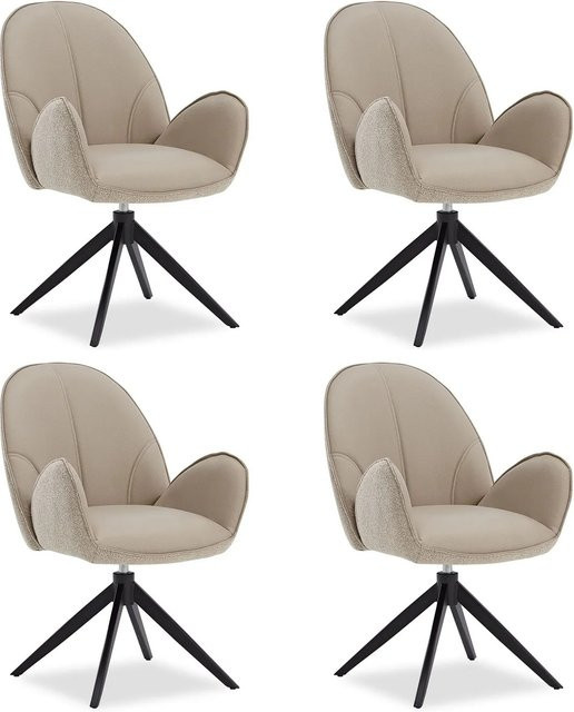 Homestyle4u 4er Set Polsterstühle in Beige mit Bouclé und Kunstleder, drehbar und modern mit Armlehnen - Bild 1