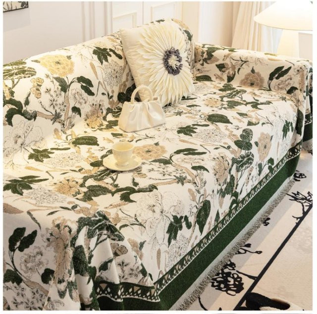 Super Six Retro Sofa-Abdecktuch aus Chenille mit floralem Muster, Staubdicht und Kratzfest, B/T: 180 x 130 cm - Bild 1