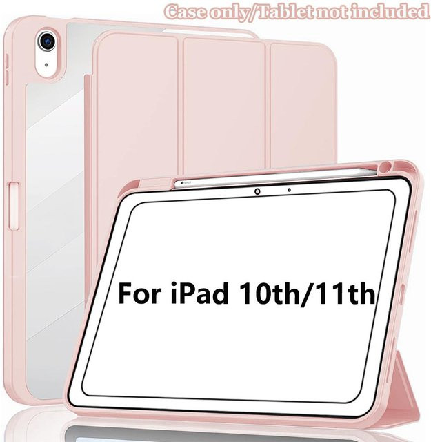 iPad Hülle mit Stifthalter und Tri-Folding Smart Cover für iPad 11. Generation 11 Zoll A16 und iPad 10. Generation 2022, Klare Acryl Rückseite, Rosa - Bild 1