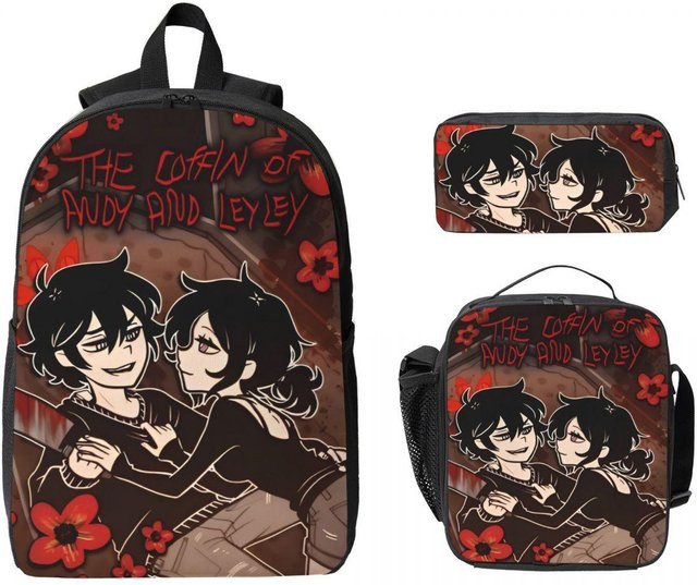 3-teiliges Schultaschen-Set The Coffin Of Andy And Leyley von Fancy Style Studio mit Rucksack, Federmäppchen und Brotdose in Schwarz - Bild 1