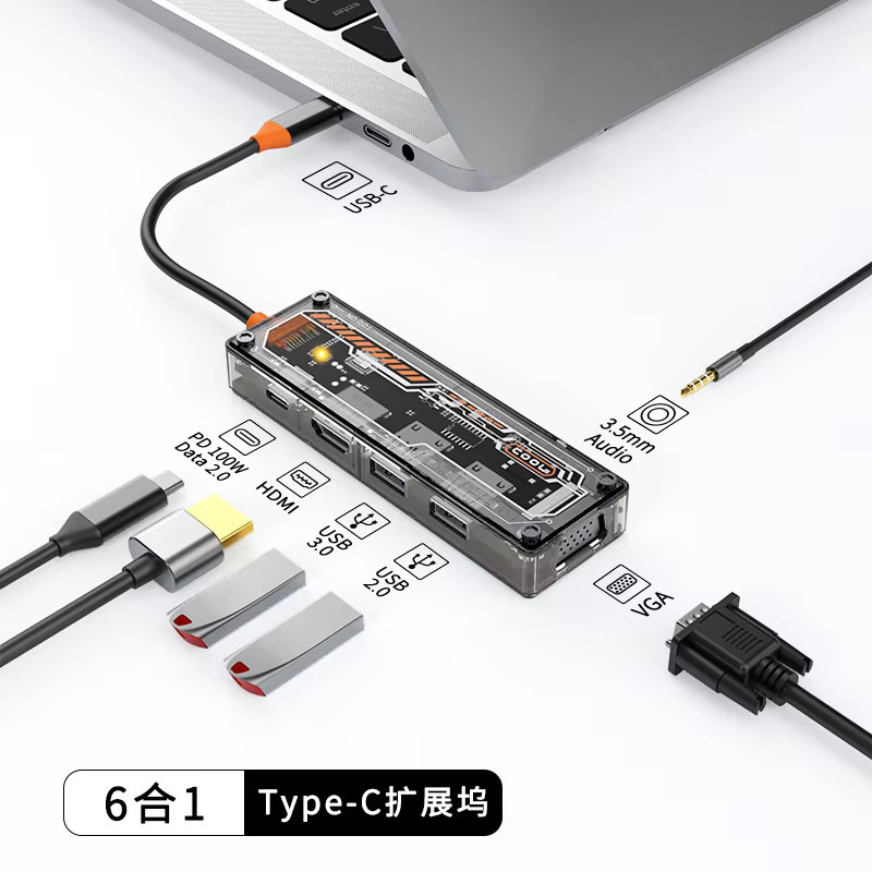 Basix 6in1 USB-C Hub Dockingstation mit HDMI, VGA, USB 3.0, USB 2.0, PD 3.0 und 3,5 mm Audio für MacBook Pro und Air - Bild 4