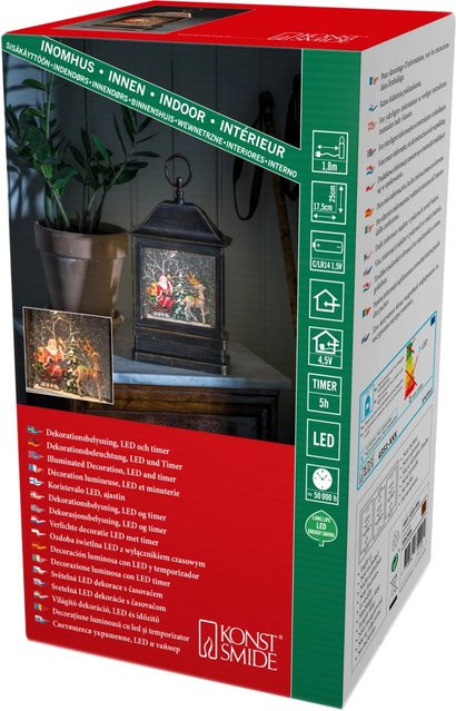 Konstsmide LED Schneelaterne Weihnachtsmann im Schlitten, Farbe: Weiß/Braun, Höhe: 25 cm - Bild 1