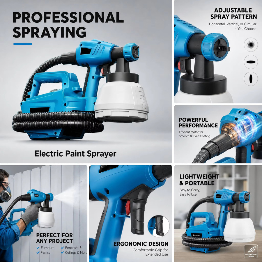 Parrior HVLP Farbspritzgerät mit 800W, elektrische Farbspritzpistole in Blau mit 1300 ml Behälter und einstellbarer Durchflussregelung - Bild 2