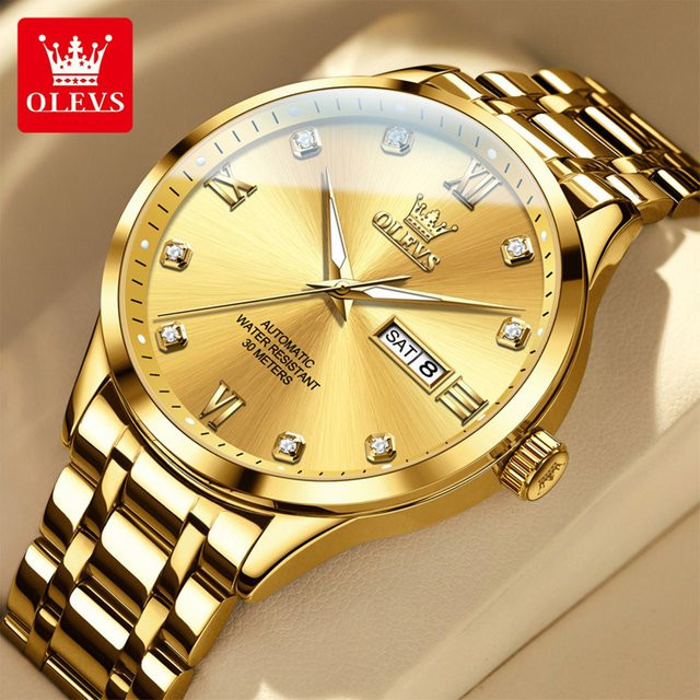 OLEVS Armbanduhr Automatik, Edelstahl, Gold, Herren - Bild 1