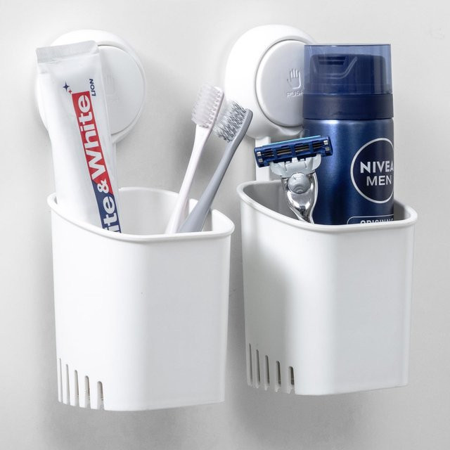 TAILI Zahnbürstenhalter mit Saugnapf in Weiß für Badezimmer und Dusche inklusive abnehmbarem Rasiererhalter und Zahnpasta-Halter - Bild 1