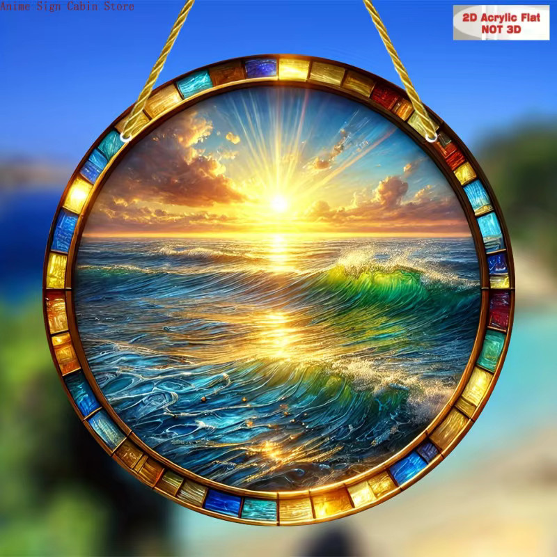 Potdemiel Rundes Acrylgemälde-Kunstschild in Multicolour mit maritimem Design zum Aufhängen - Bild 2