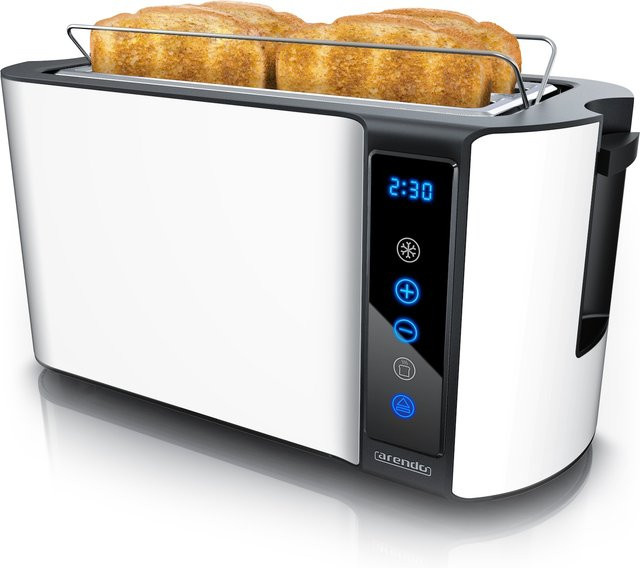 Arendo Toaster aus Edelstahl mit Display, Touch-Bedienung und Brötchenaufsatz in Silber und Weiß - Bild 1
