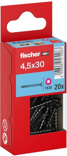 Fischer PowerFast II Senkkopf Schraube mit Torx-Antrieb und Vollgewinde, Farbe: Schwarz, Durchmesser: 4,5 mm, Länge: 30 mm, 20 Stück - Bild 1