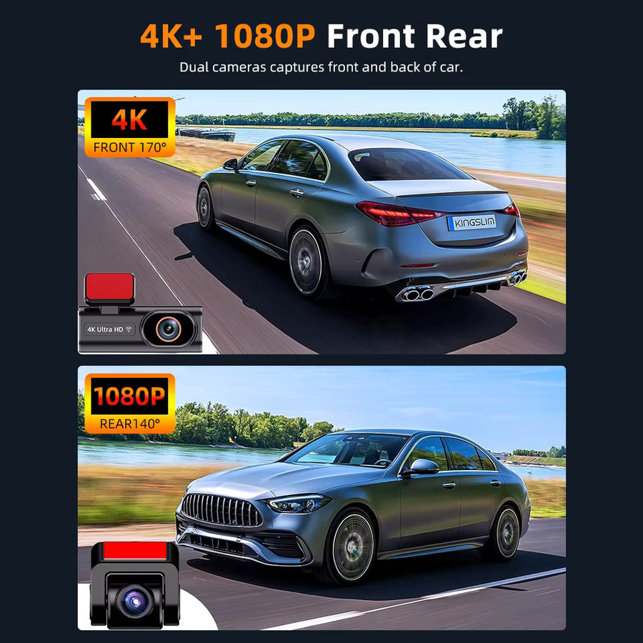 ACCEO 4K Auto-Dashcam mit WLAN und GPS, Mini-DVR mit Dual-Objektiv, 1080P Nachtsicht, 24H Parküberwachung und APP-Steuerung, Black Box - Bild 4
