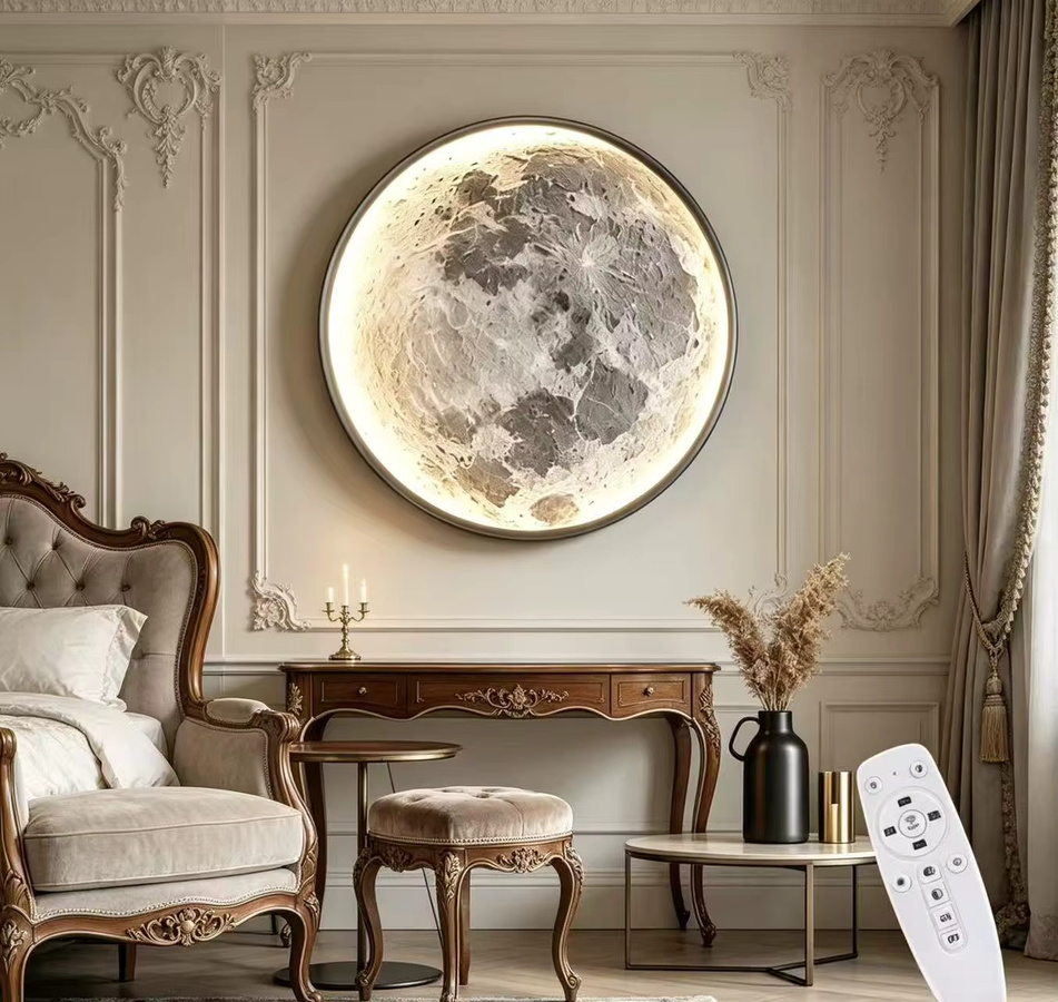 RRBEST LED Wandleuchte Mond in Weiß, dimmbar mit Fernbedienung, Art Deco Design, Durchmesser: 80 cm - Bild 4