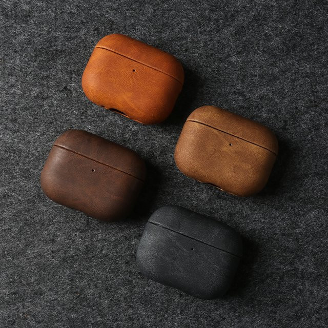 Premium Leder Kopfhörerhülle für Apple AirPods Pro 2, Pro 3 und AirPods 4 in Grau oder Braun - Bild 1