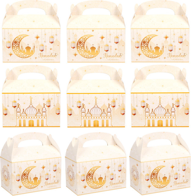 4 Stück Ramadan Geschenkboxen von ZQCXLD in Gold aus Papier mit Griff für EID Mubarak und Islamische Festlichkeiten - Bild 1