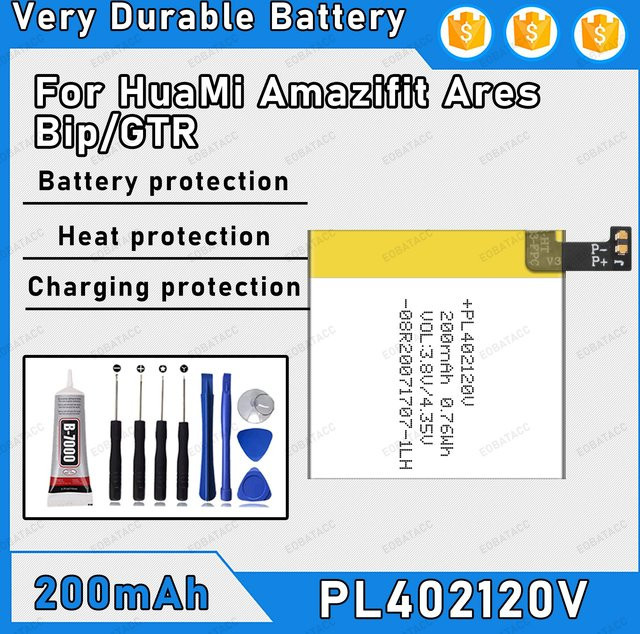EOBATACC Ersatzakku PL402120V für Amazfit Ares und Bip, 200 mAh, Farbe: Silber - Bild 1