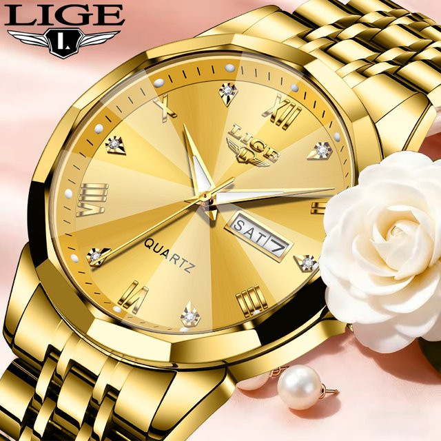 LIGE Armbanduhr, Diamant, Gold, Edelstahl, Quarz, Damen - Bild 1