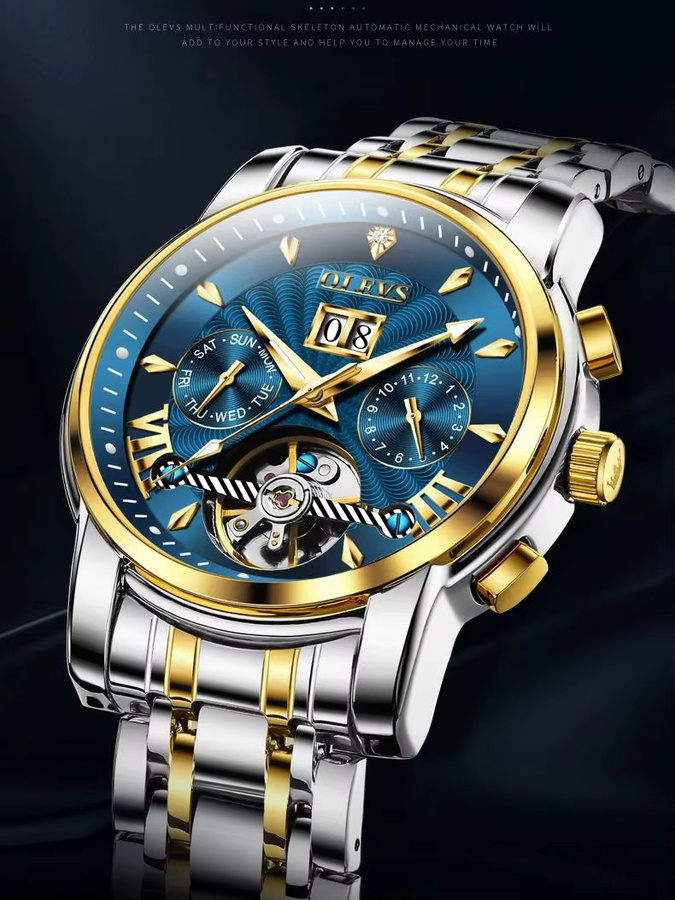 OLEVS Armbanduhr Automatik, Edelstahl, Gold, Herren - Bild 7
