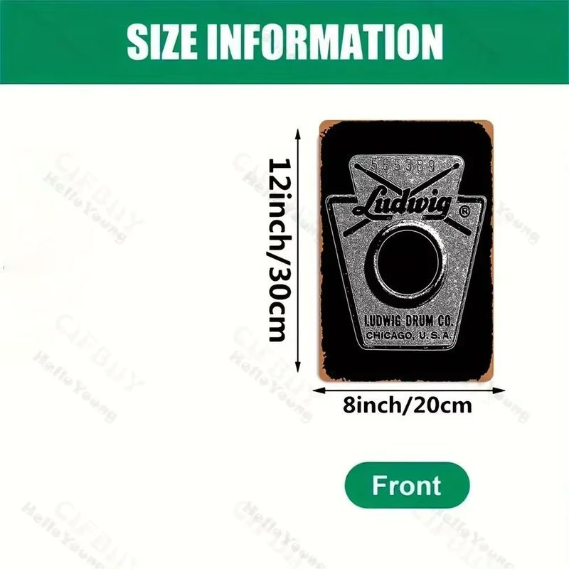 Metallposter Hello Young Ludwig Snare Drum Typografie in Schwarz, Vintage Wanddeko, B/H: 30 x 20 cm - Bild 2
