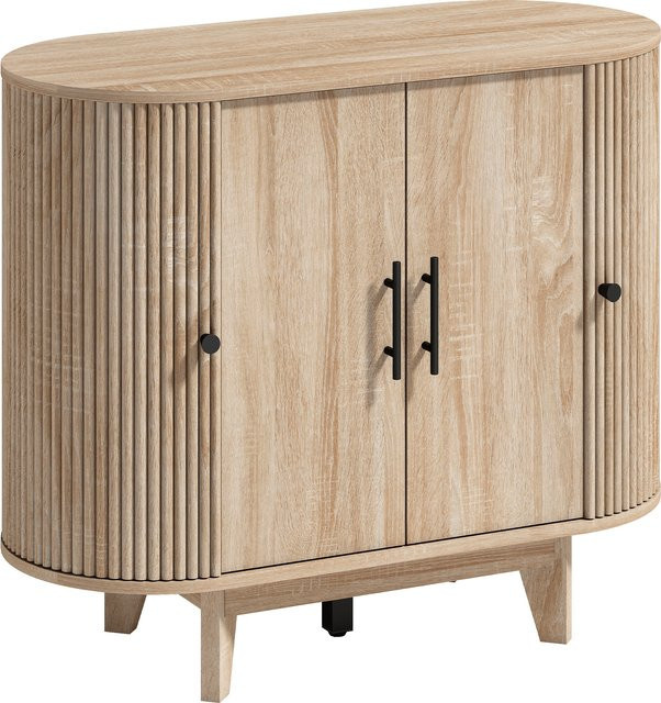 HOMCOM Sideboard in Eiche mit 4 Türen und verstellbaren Einlegeböden, modernes Aufbewahrungsmöbel für Esszimmer und Küche, B/T/H: 90 x 40 x 76 cm - Bild 1