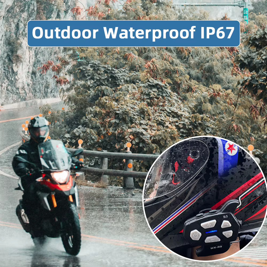 WAYXIN R5 Motorrad-Gegensprechanlage mit Bluetooth 5.0, FM-Radio und wasserdichtem Helm-Headset in Schwarz für 2 Fahrer - Bild 5