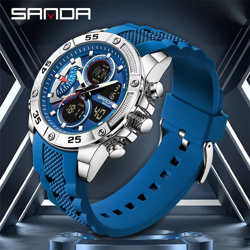SANDA Digitaluhr, Chronograph, Herren, Schwarz, Silikon, 5 ATM - Bild 2