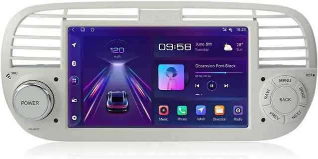 Junsun Android 14 Autoradio für Fiat 500 (2007–2015) mit 7 Zoll IPS Touchscreen, kabellosem CarPlay und Android Auto, Bluetooth und Wi-Fi, 2GB RAM + 64GB Speicher - Bild 1