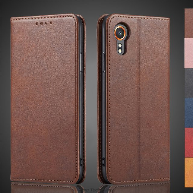 Magnetische Leder-Tasche als Holster und Flip Cover für Samsung Galaxy X Cover 7 SM-G556B in Blau oder Braun - Bild 1