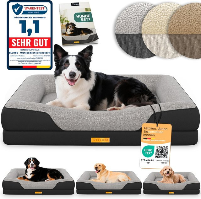 ELONEO Orthopädisches Hundebett mit Orthopädischem Schaumstoff, Schwarz, Größe M - Bild 1