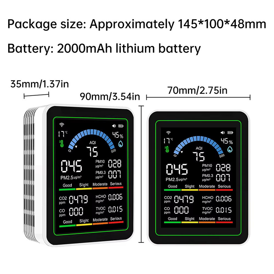 Voktta 10-in-1 Luftqualitätsdetektor CO2-Monitor und PM2,5 PM10 Formaldehyd-Detektor mit Temperatur- und Feuchtigkeitsmesser in Schwarz - Bild 5