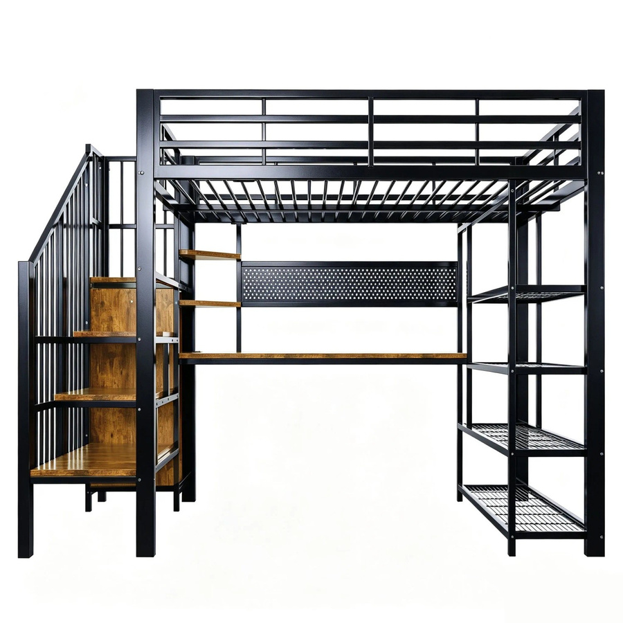 Merax Hochbett mit Schreibtisch und LED-Beleuchtung in Schwarz, B/T/H: 200 x 140 x 172,5 cm - Bild 2