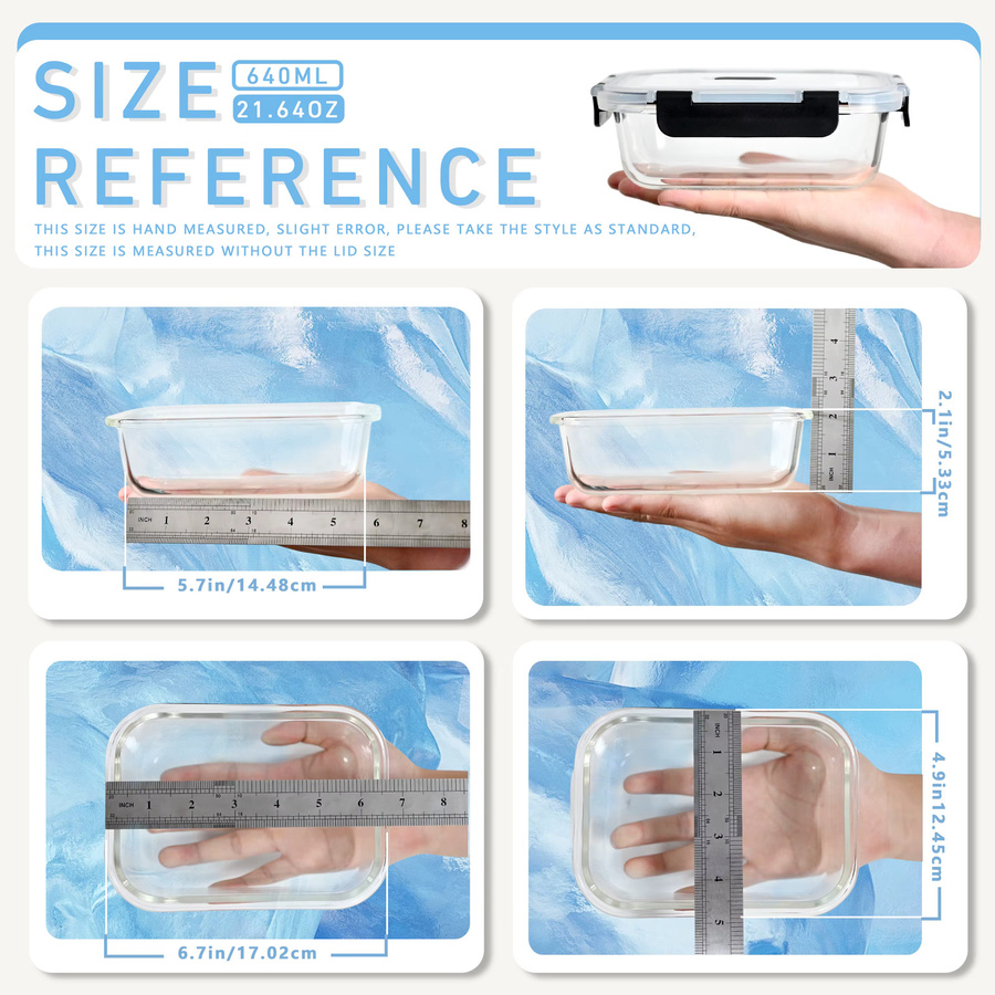 SAEIV 8-teiliges Glas-Lebensmittelaufbewahrungsset, transparent, 640 ml pro Box, auslaufsicher, mikrowellen- und spülmaschinenfest, BPA-frei - Bild 2
