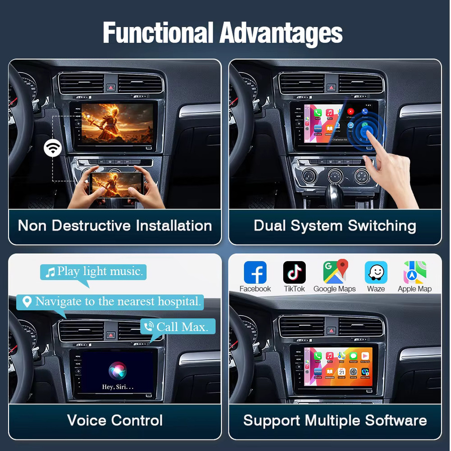 AUTOTOP Wireless CarPlay und Android Auto Interface für VW Skoda Seat MIB2.5 und MIB3, 9,2 Zoll, Schwarz - Bild 3