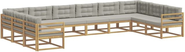 vidaXL Outdoor-Sofagarnitur aus Akazienholz mit Kissen, 10-teiliges Set, Weiß-Hellgrau - Bild 1