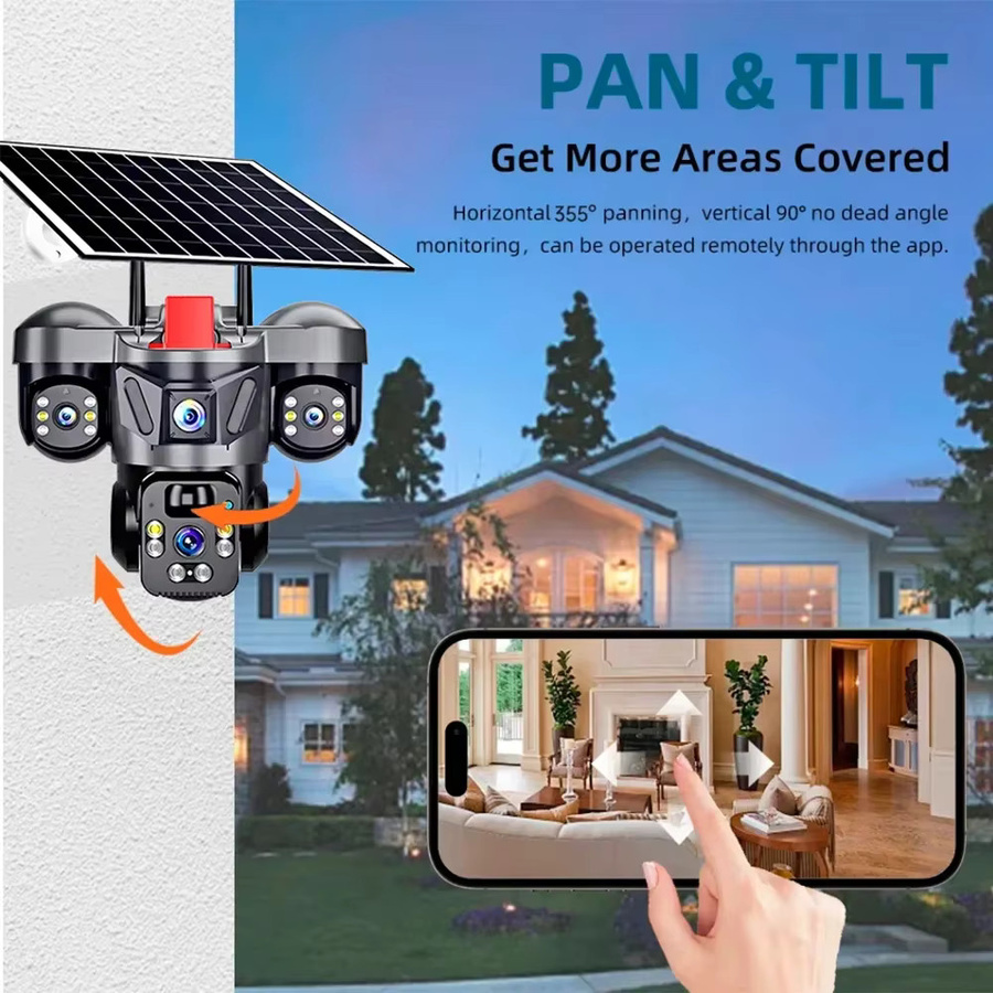 KERUI 4G SIM WLAN Heimsicherheitskamera PTZ mit 6MP Dreifach-Objektiv, Solarpanel und eingebauter Batterie, Außenkamera für Videoüberwachung, Schwarz - Bild 5