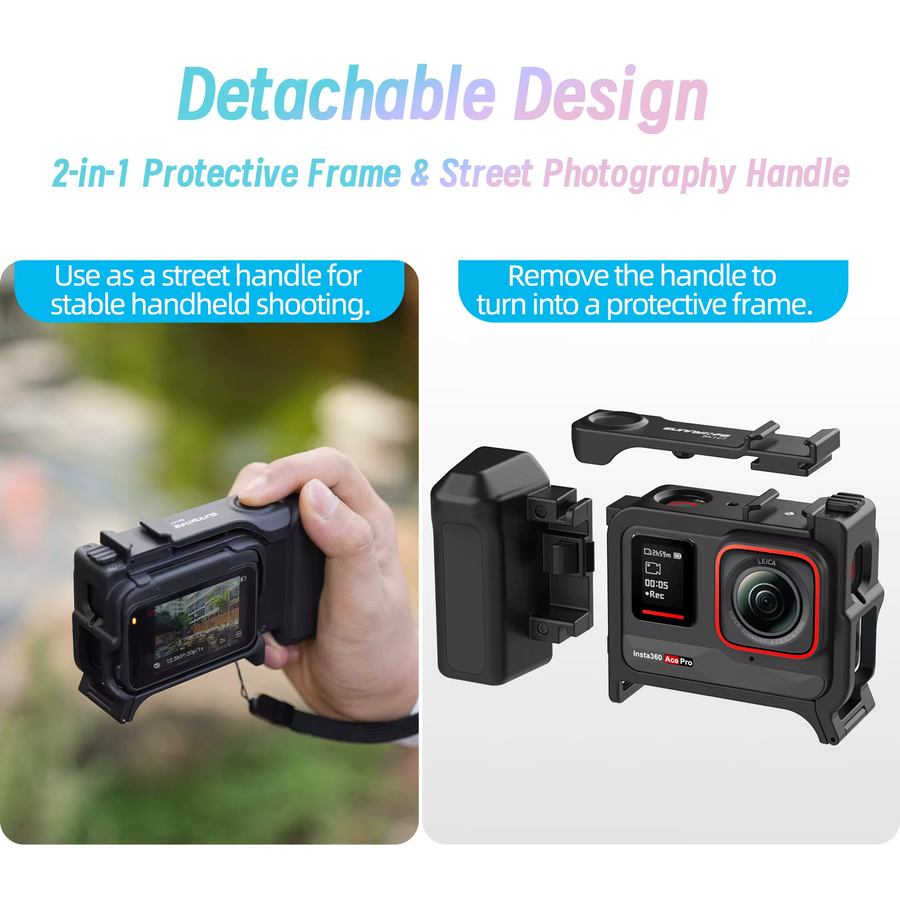 SUNNYLIFE 2-in-1 Schutzrahmen und Street-Photography-Griff für Insta360 Ace Pro 2 und Ace Pro, Schwarz - Bild 4