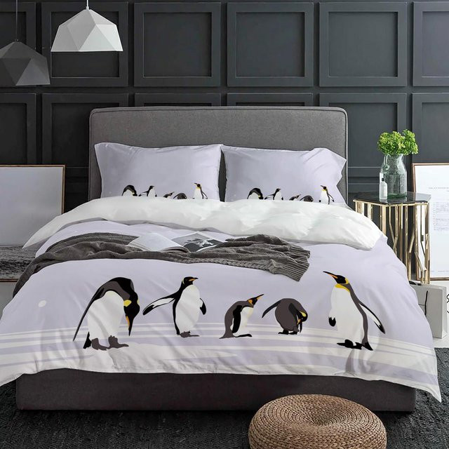 Winter Pinguin Bettwäsche Set 3-teilig aus Mikrofaser in Grau/Weiß, B/H: 135 x 200 cm - Bild 1