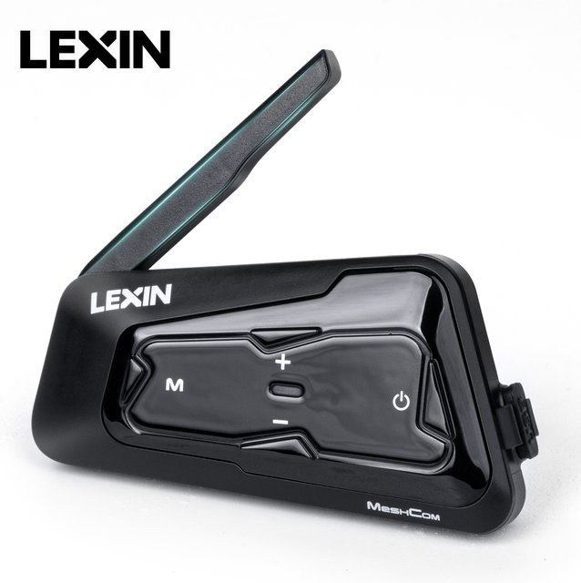 Lexin Meshcom Motorrad Bluetooth Headset mit Mesh-Kommunikationssystem und Gegensprechanlage für bis zu 24 Fahrer in Schwarz - Bild 1