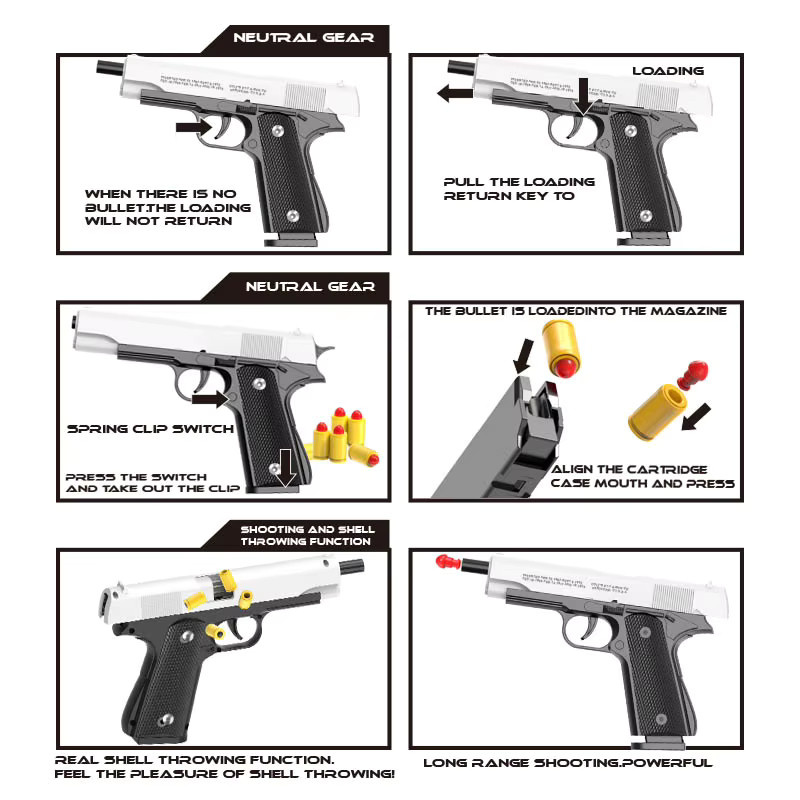 Automatische Colt 1911 Soft Bullet Toy Gun Air Gun, Schwarz, Kunststoff - Bild 3