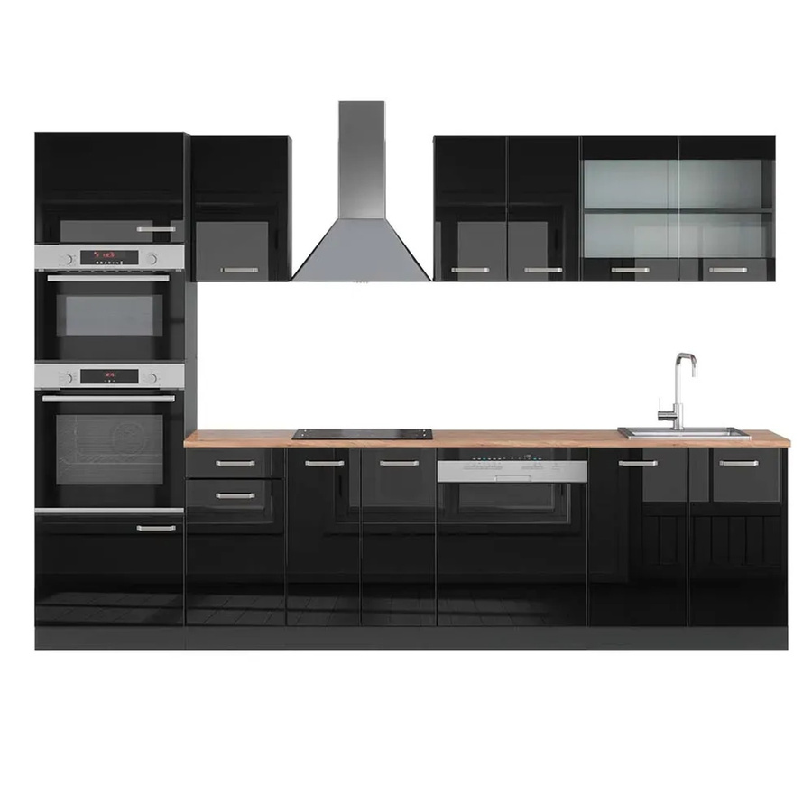 Vicco R-Line Küchenzeile Schwarz Hochglanz und Anthrazit mit Hochschrank Eiche, Breite: 300 cm - Bild 2